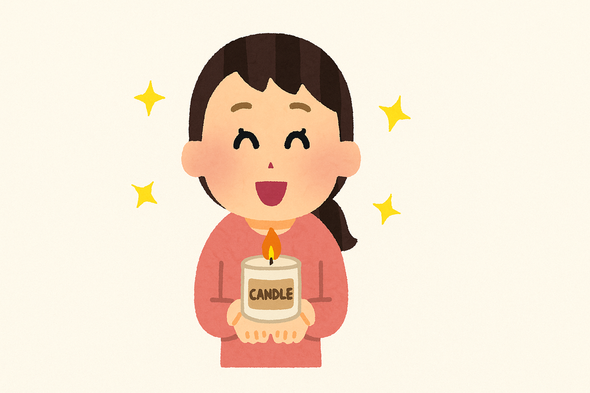 アロマキャンドルをもらって喜んでいる女性のイラスト