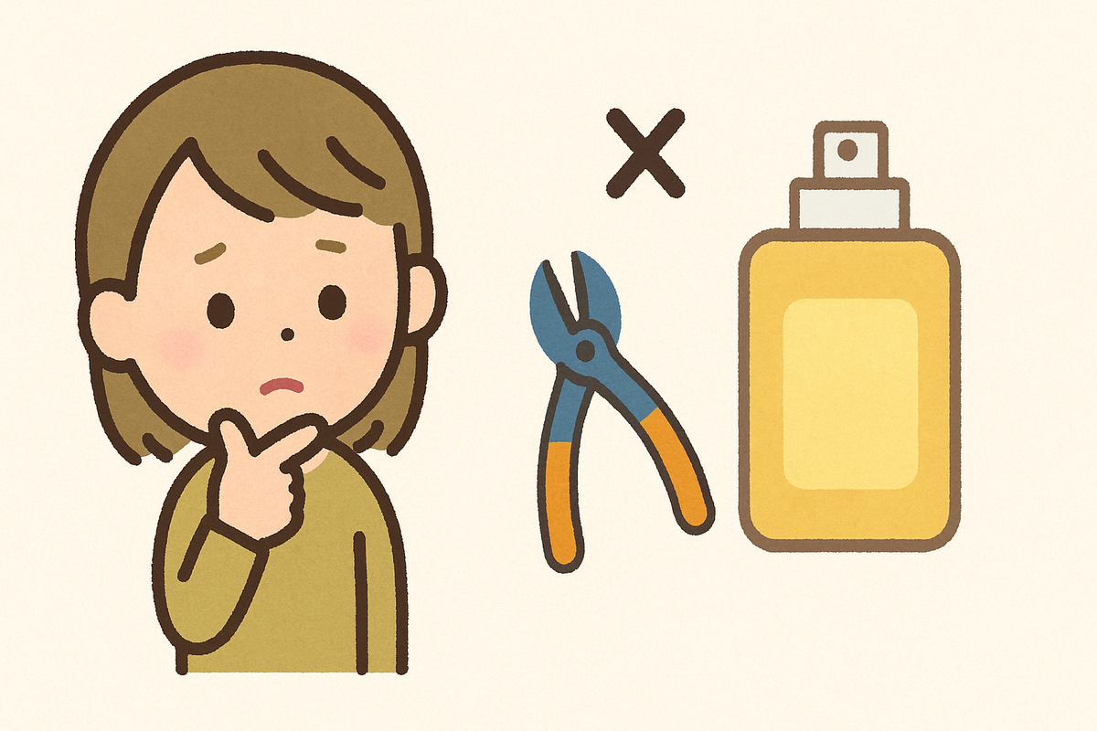 ニッパーがなくてもできる瓶やスプレー部分の処理法の図解