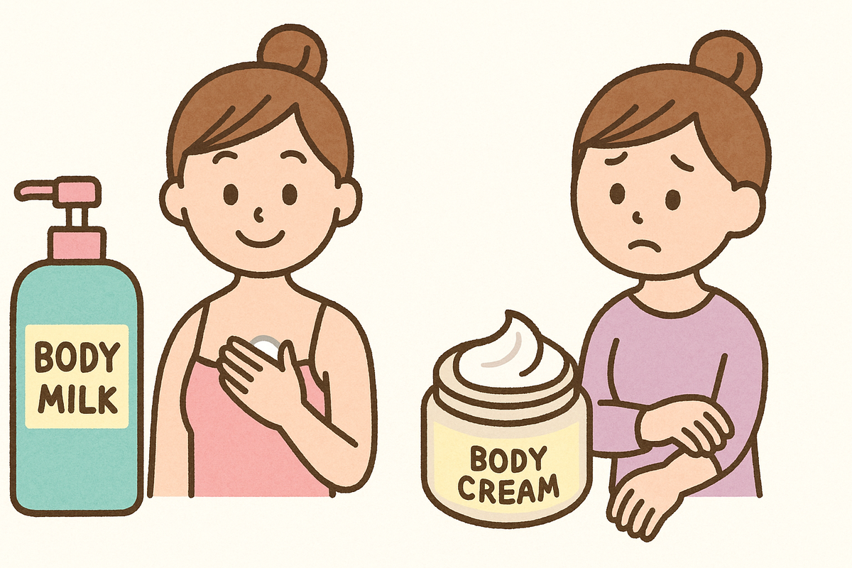 ボディミルクとボディクリームの違いは？使い分けで変わる肌の仕上がりの図解