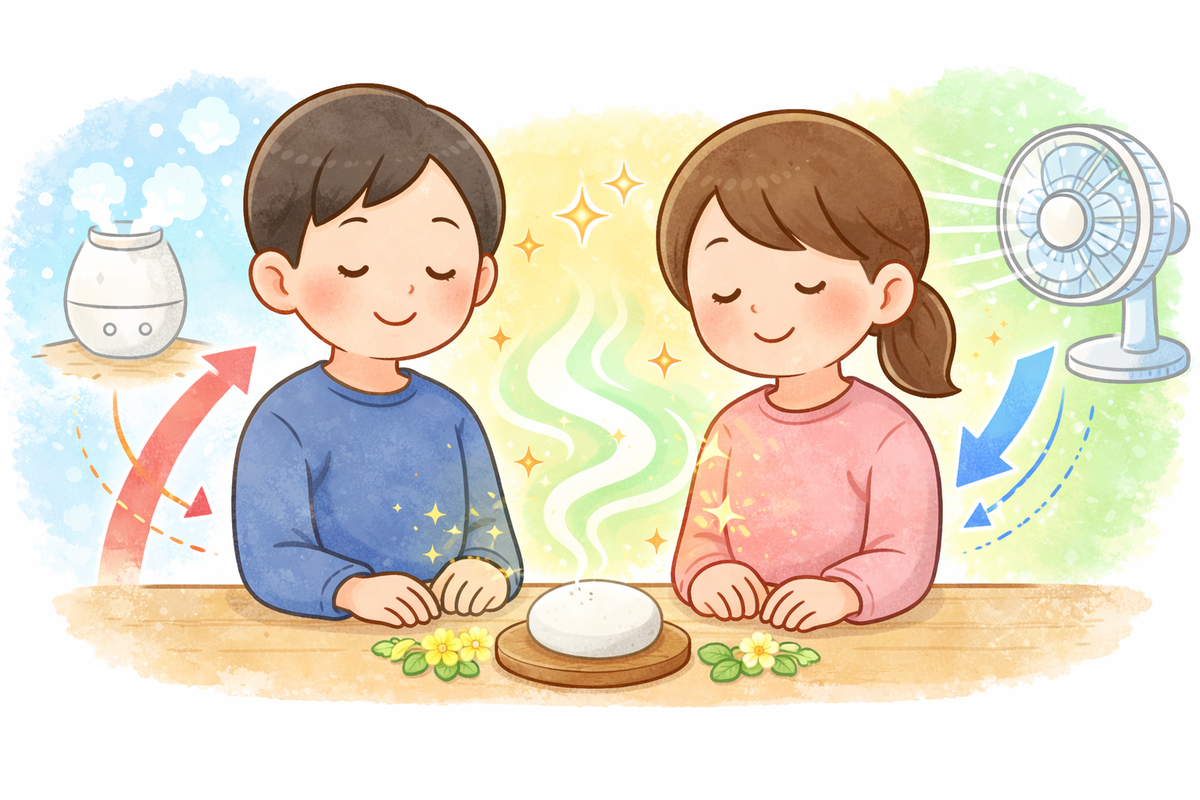 アロマストーンの香りがやさしく感じられるのはなぜなのかのイラスト