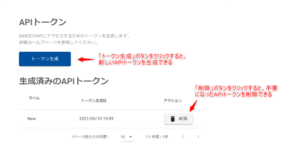 APIトークン生成画面