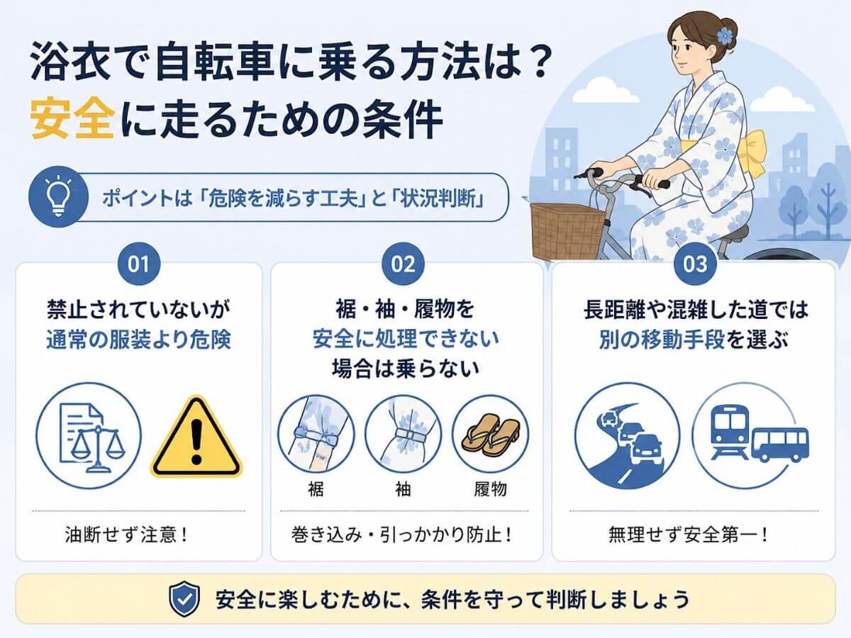 浴衣で自転車に乗る方法は？安全に走るための条件