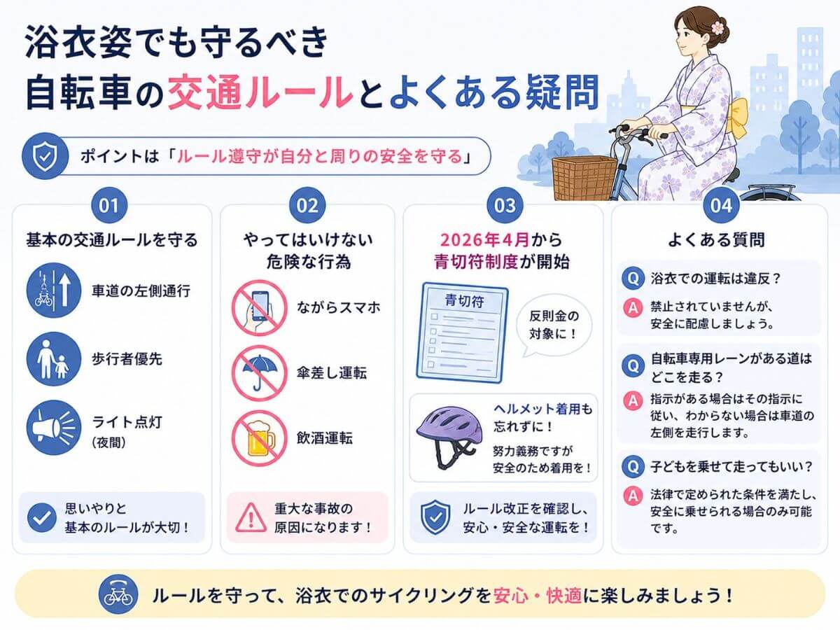 浴衣姿でも守るべき自転車の交通ルールとよくある疑問