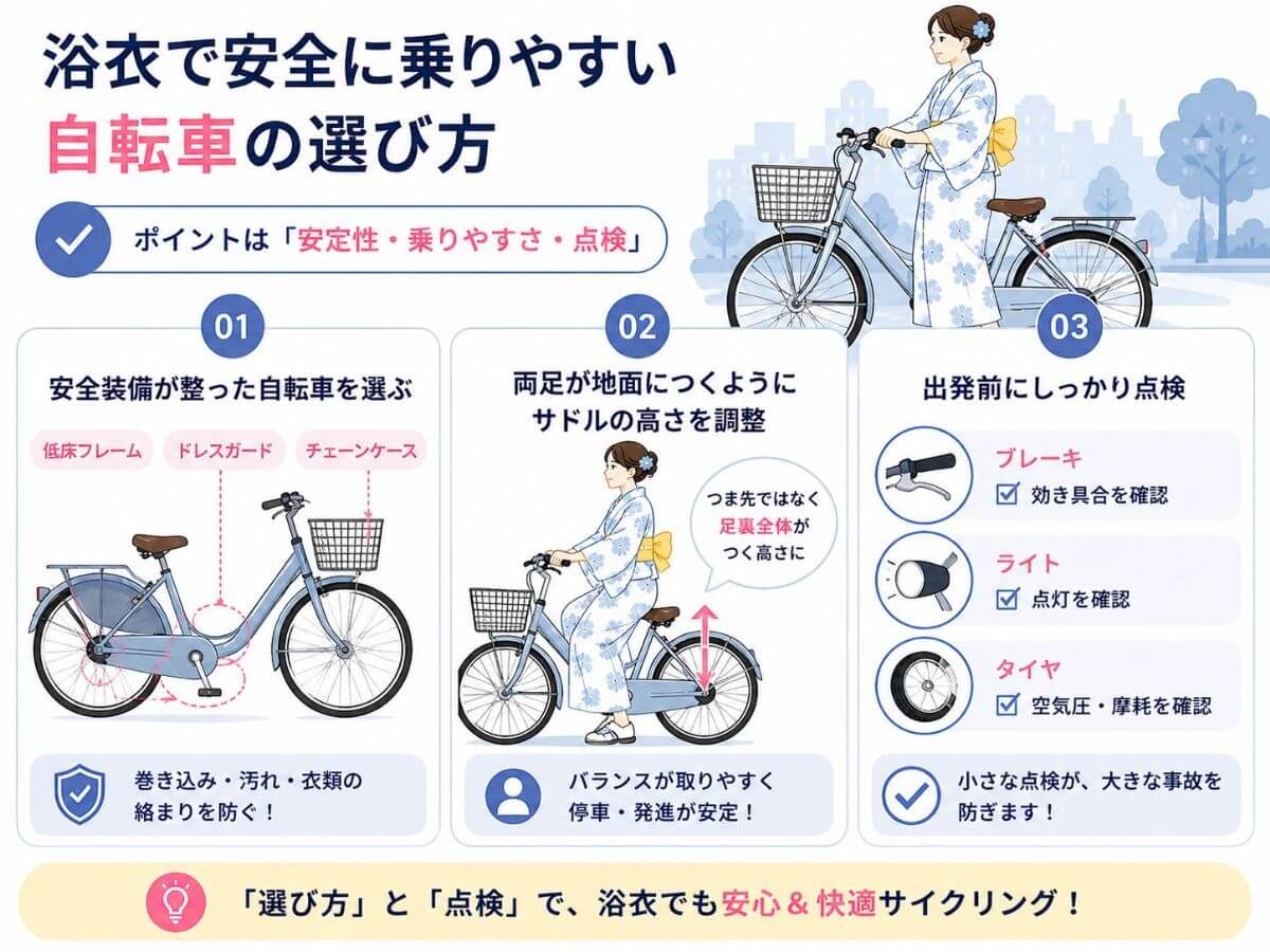 浴衣で安全に乗りやすい自転車の選び方