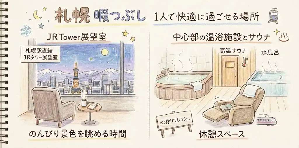 札幌暇つぶし1人で快適に過ごせる場所はどこか？