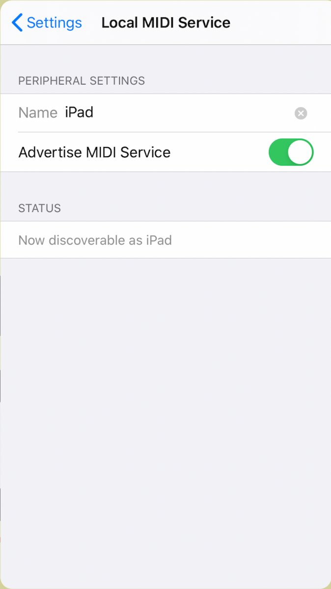CABTMIDILocalPeripheralViewControllerを使うと設定画面が立ち上がりアドバータイズ設定ができるようになります