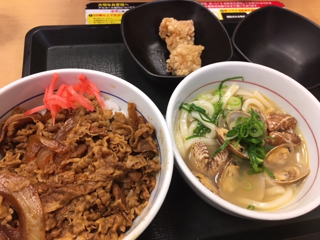 あさりうどん、牛丼@なか卯