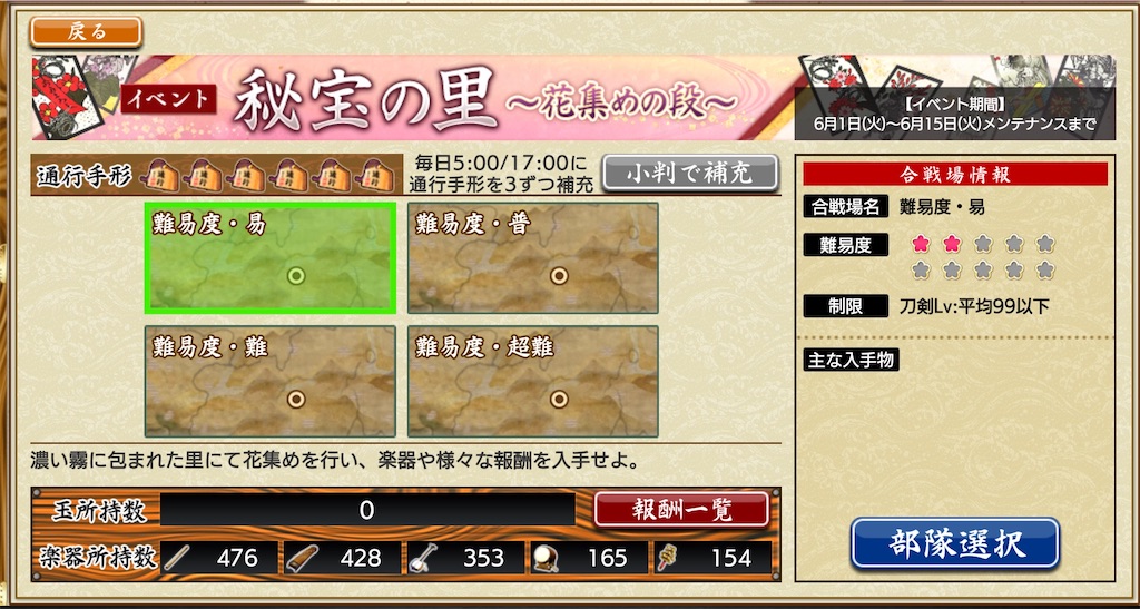 刀剣乱舞 6 1 6 15 秘宝の里 花集め スタート ざざっき堂