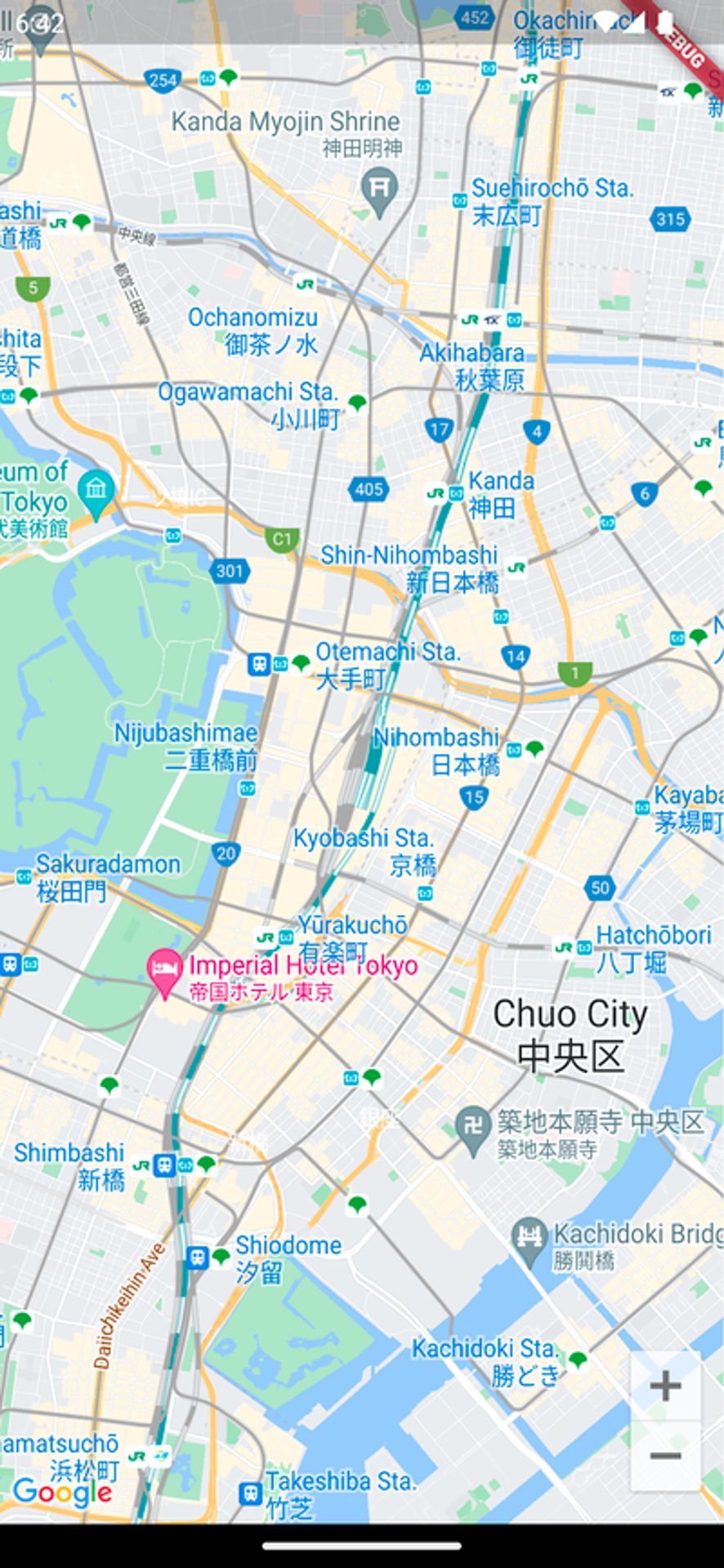 GoogleMap Widgetを表示したスクリーンショット