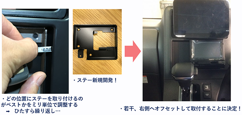 「お客様が見やすい位置に、乗務員の使いやすい位置に、安全の確保できる位置に」ミリ単位での調整を行い、取付けステーの新規開発や、既存の物をうまく使えないか試行錯誤…