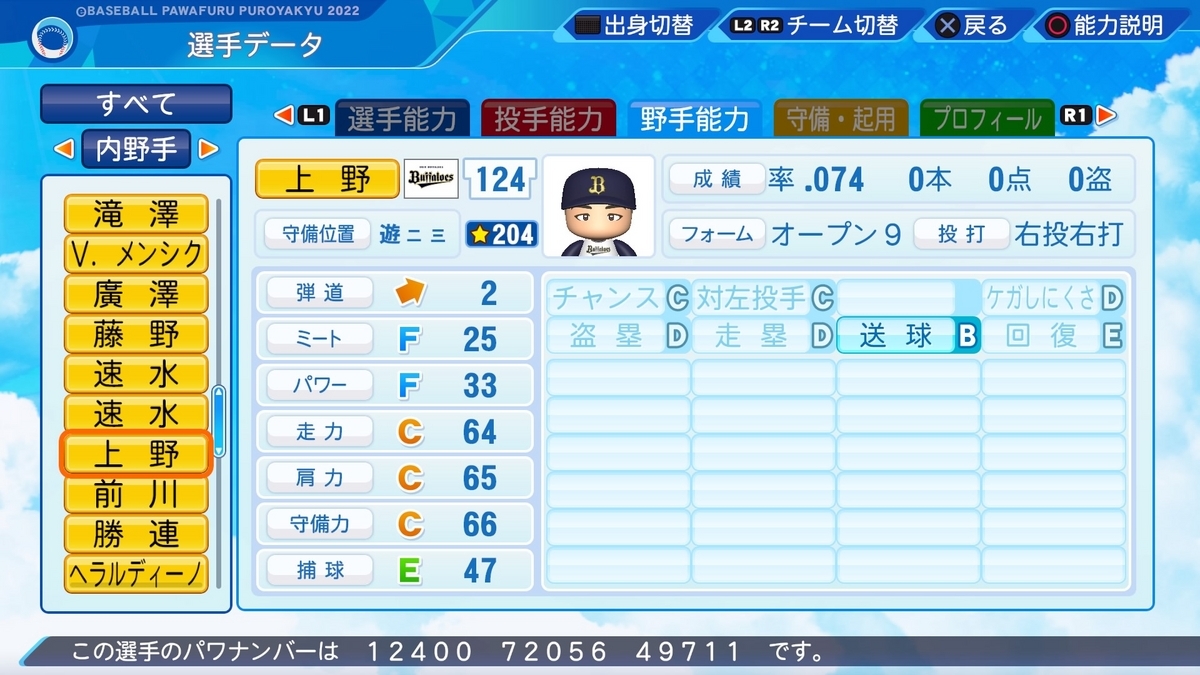 パワプロ2022・再現】上野 響平（オリックス・育成選手） - パワプロ