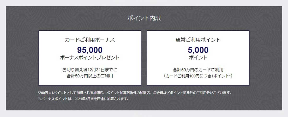 アメックスプラチナ切り替えキャンペーンで合計100,000ポイントもらえる