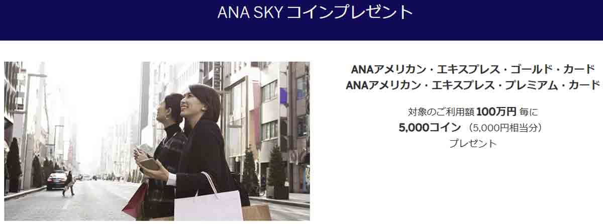 ANAアメックスゴールドカードのANA SKY コインプレゼント