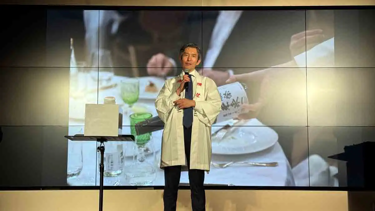 ダイナースクラブ共催「FINE DINING WEEKS」のレセプションパーティーで獺祭の桜井社長のご挨拶