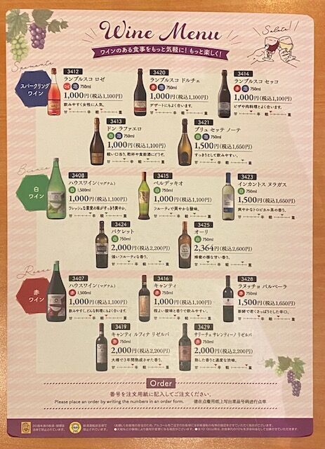 スペシャルワインリスト(グランドメニュー記載のワインを含んだ全15種)