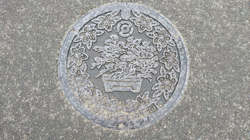 香川県高松市のマンホール(旧国分寺町、マツの盆栽、サツキ)