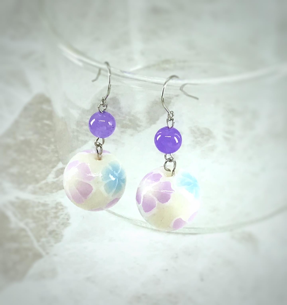 ぼかしフラワー ピアス 紫