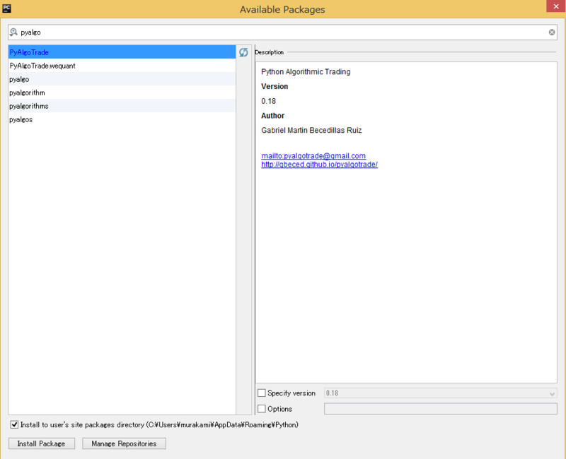 Pythonのバックテストフレームワーク「PyAlgoTrade」を使ってみる1 〜 環境構築 - 日常メモ