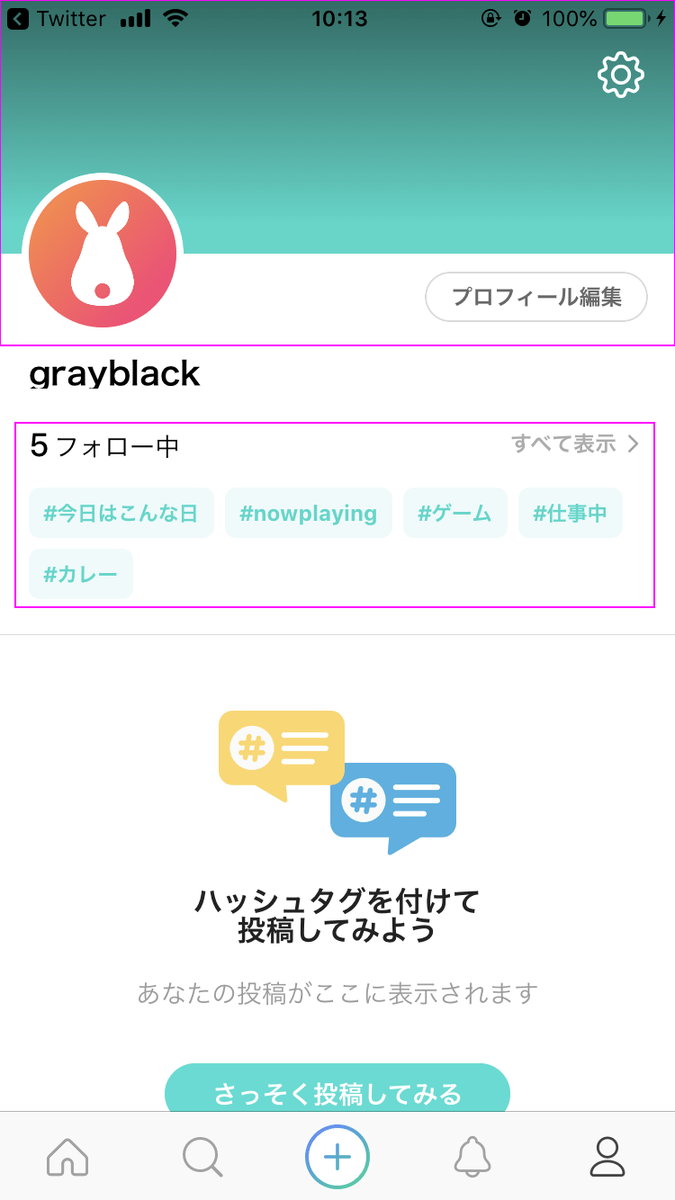 これは自分のプロフィール画面ですが、他のユーザーもほぼ同じです