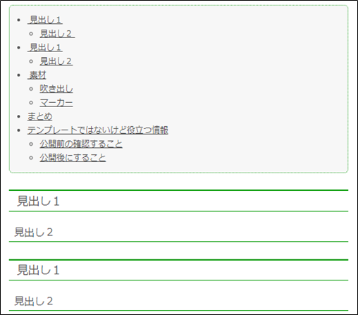 記事テンプレートの目次と内容