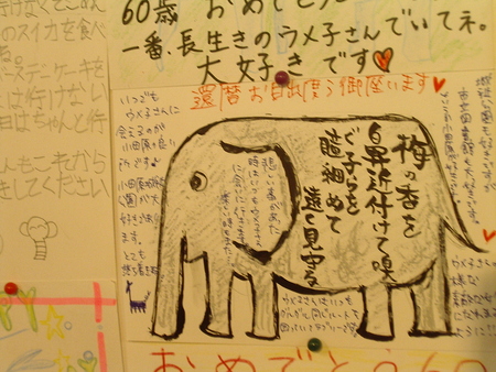 短歌付きウメコさん祝賀