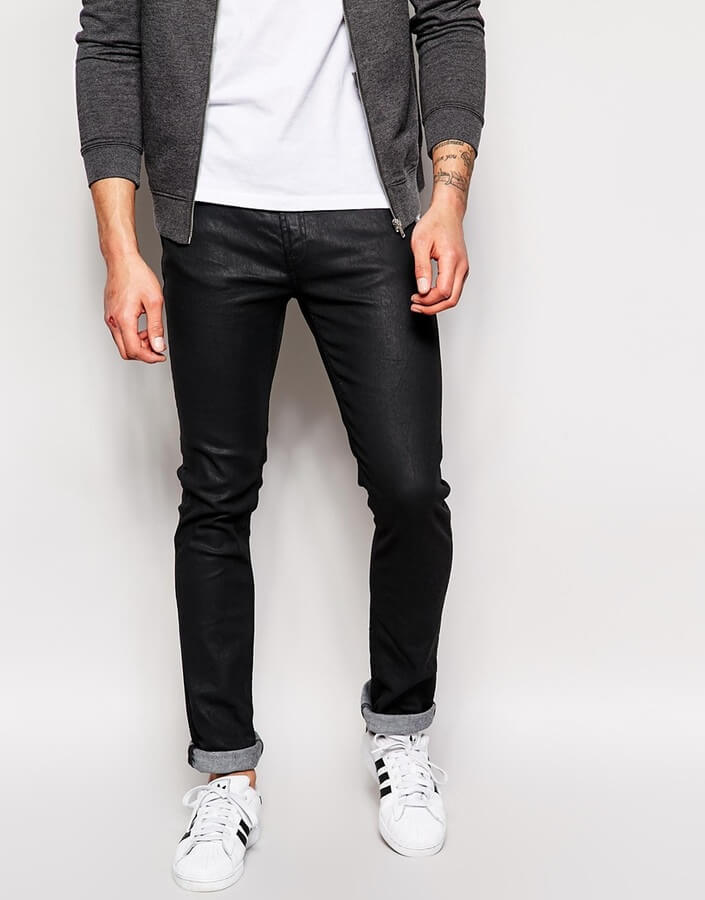 nudie jeans black coated denim
