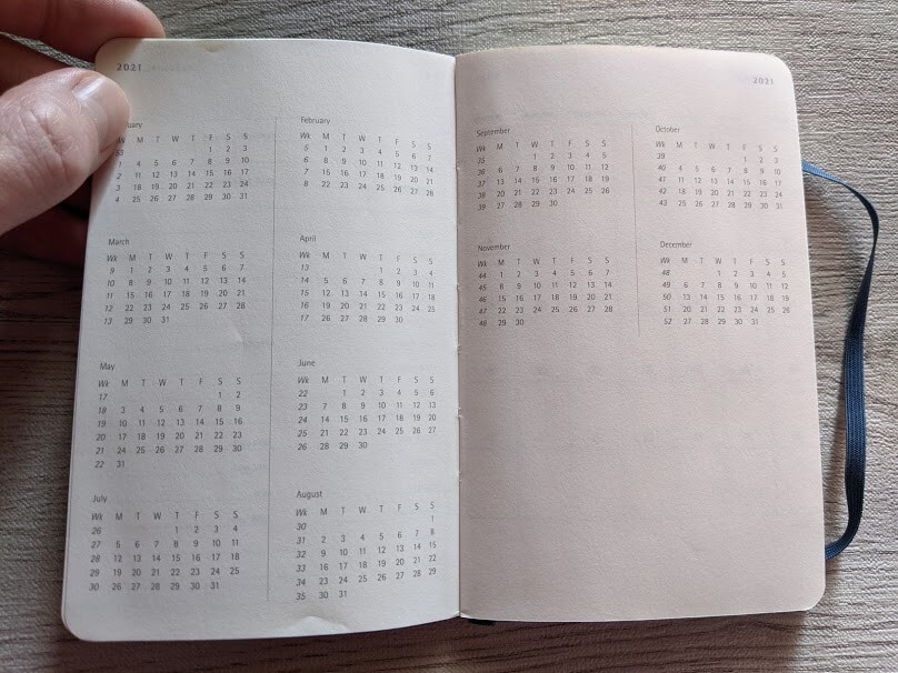 MOLESKINEのウィークリーダイアリーのカレンダー