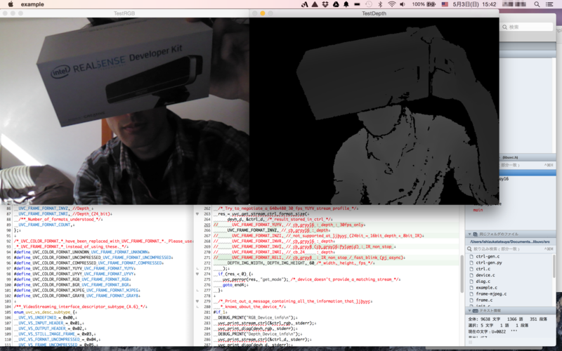 RealSense F200,Mac OSXで動作確認 - 備忘録