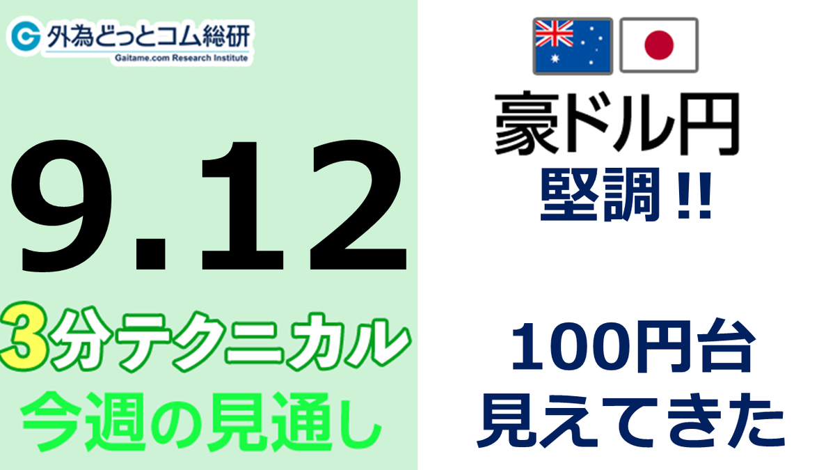 FX/為替予想 「豪ドル/円、堅調‼ 100円台見えてきた」見通しズバリ！3分テクニカル分析 今週の見通し 2022年9月12日 - 外為どっとコム  マネ育チャンネル