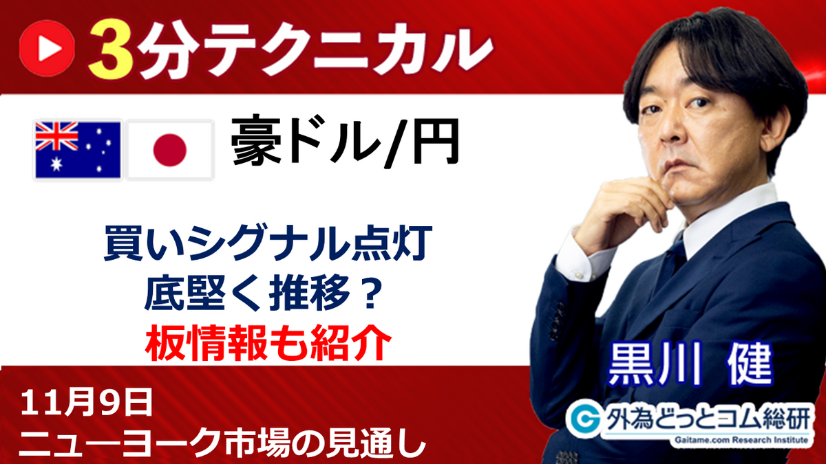 豪ドル/円見通し 「買いシグナル点灯、 底堅く推移？」見通しズバリ！3分テクニカル分析 ニューヨーク市場の見通し 2023年11月9日 -  外為どっとコム マネ育チャンネル