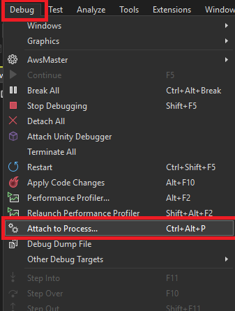 Attach to Process... の選択