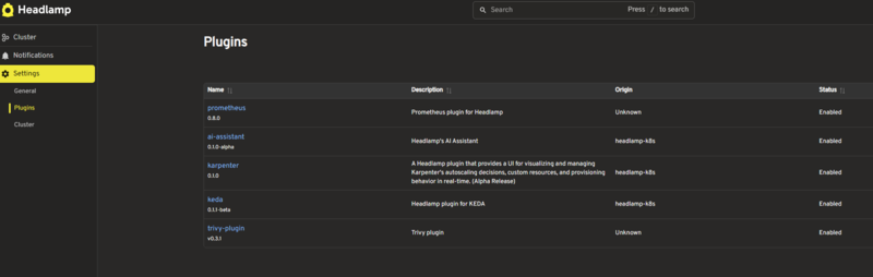 設定 > プラグインから一覧で確認できる