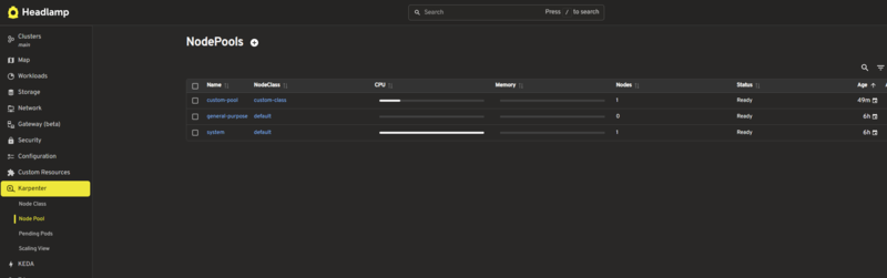 NodePool一覧で利用割合がわかる