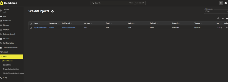 KEDAのScaledObjectが一覧表示