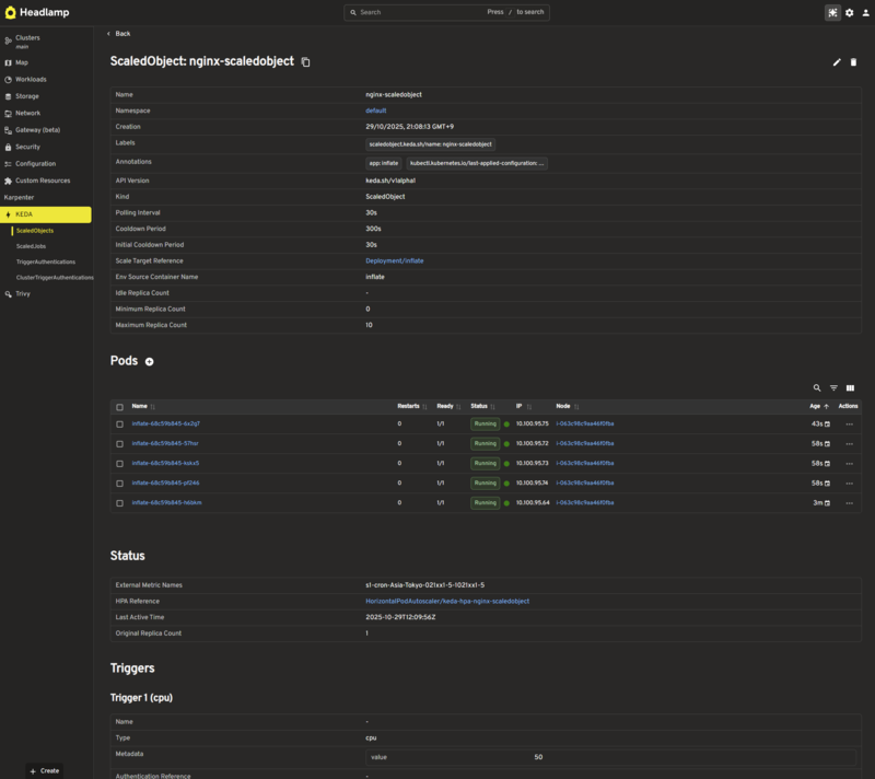 ScaledObjectの詳細が確認できる1