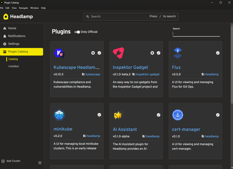 Plugin Catalogからプラグインを選択できる