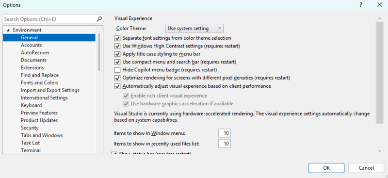 Visual Studio 2022のオプション設定