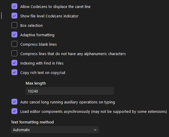 Textエディターの詳細設定