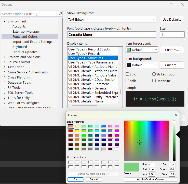 User Types - Structureの色