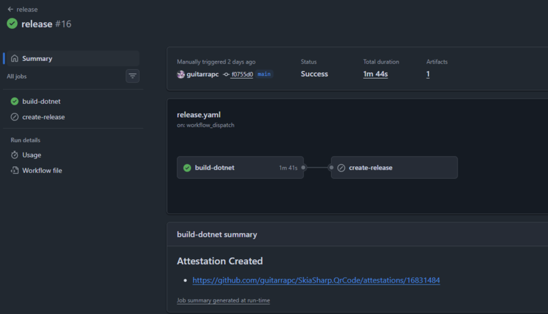 ジョブサマリーにAttestationへのリンクが表示される