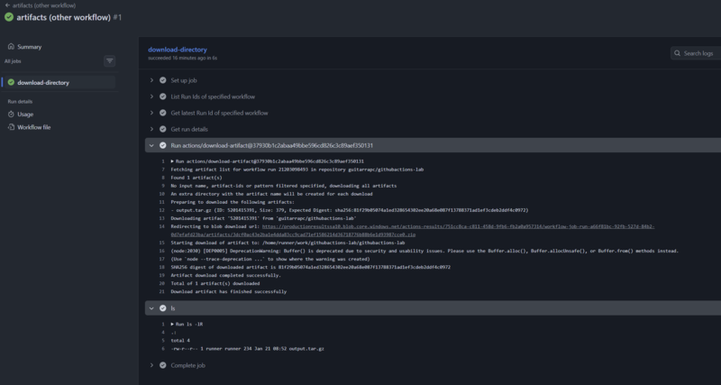 actions/download-artifactで他ワークフローのアーティファクトをダウンロードできている