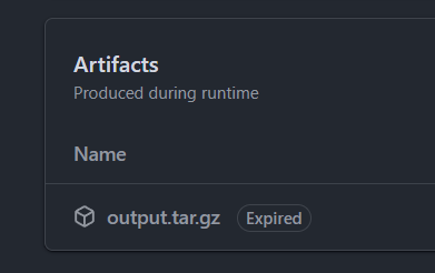 アーティファクトの期限が切れてExpiredと表示されている