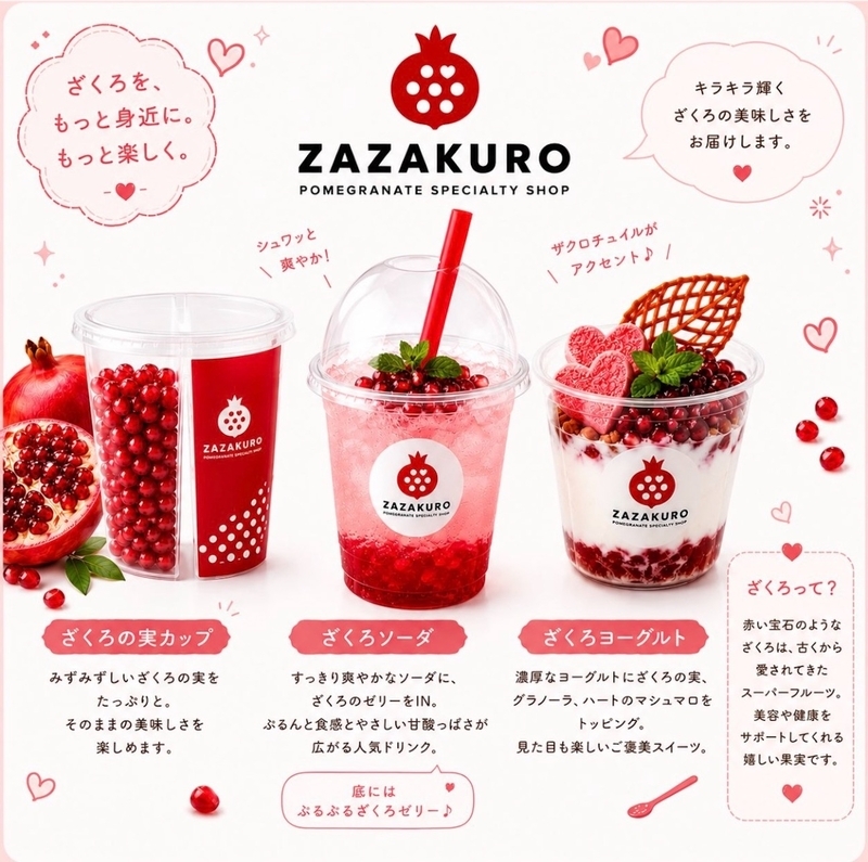 9月26日オープン】足立区にざくろ専門店「ZAZAKURO」誕生｜メニュー