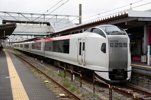 銚子駅1番線に停車しているE259系(Ne020編成)