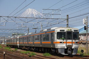 富士山をバックに走るJR東海313系(W7編成)