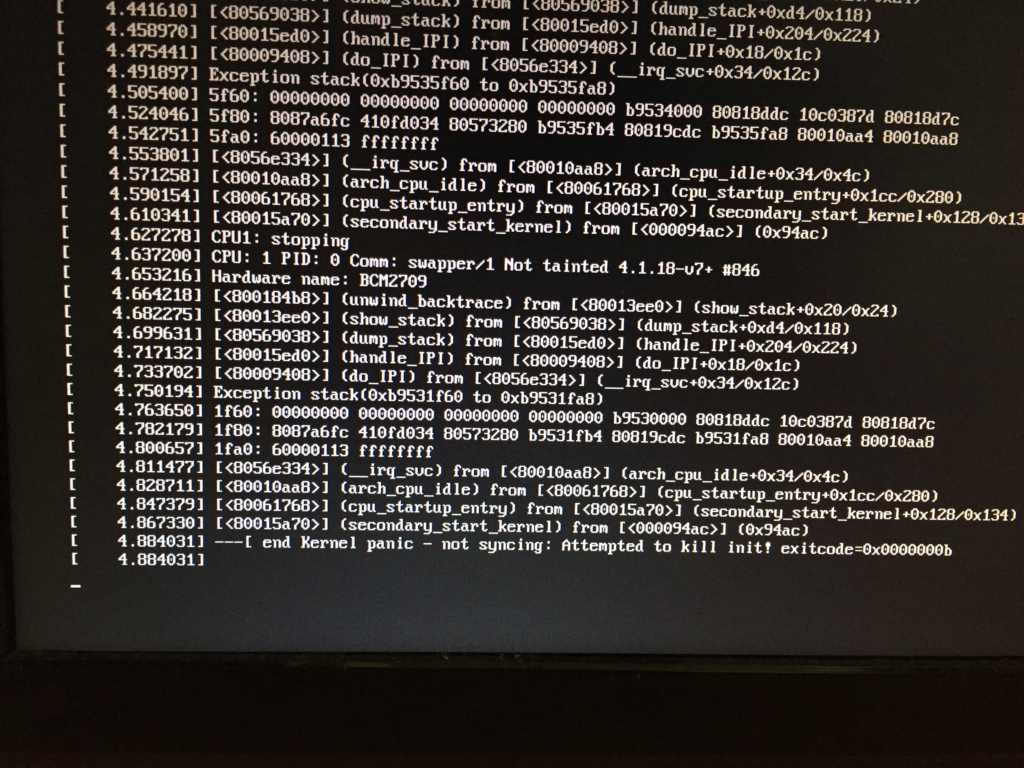 Raspberry PiでEnd Kernel Panic - Not Syncing: Attempted To Kill Init!  Exitcode=0X0000000Bというエラーメッセージが表示された時に対応したこと - Toripiyo Diary