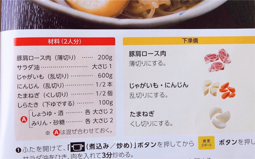 クッキングプロの肉じゃがレシピの材料一覧