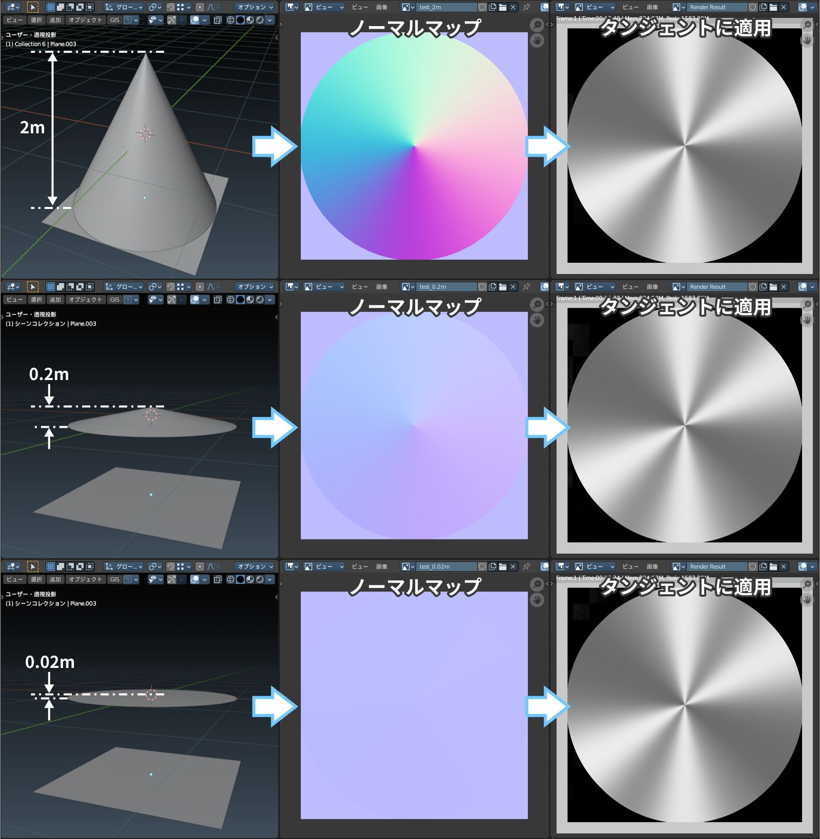 元オブジェクトの高さを変えた比較 f:id:hainarashi:20210802135744j:plain
