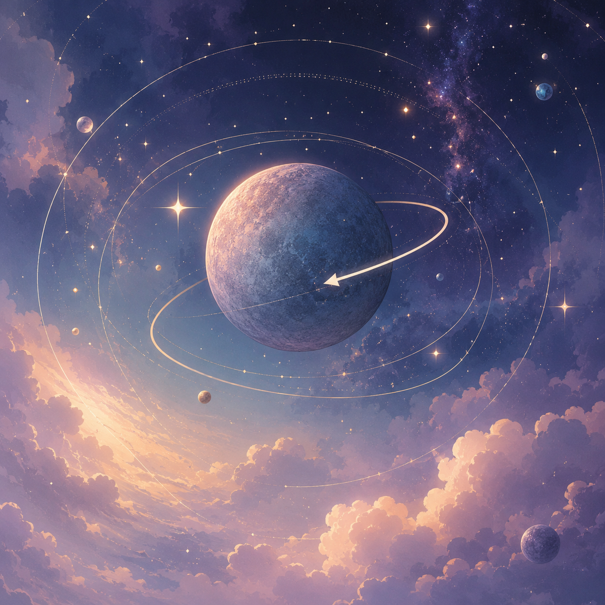 水星の逆行をイメージした幻想的な宇宙イラスト