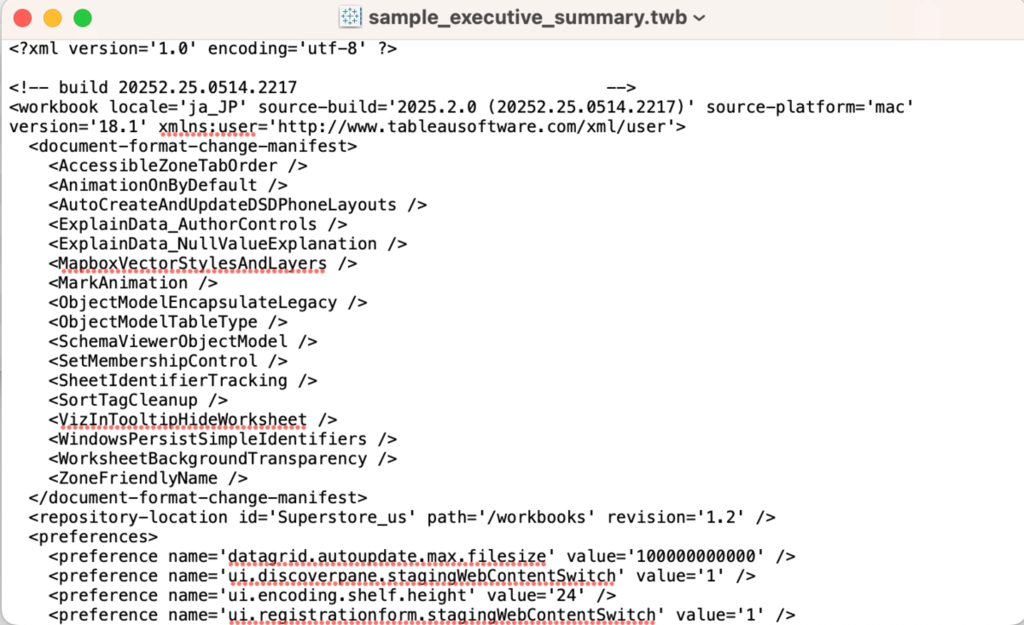 Tableau XML